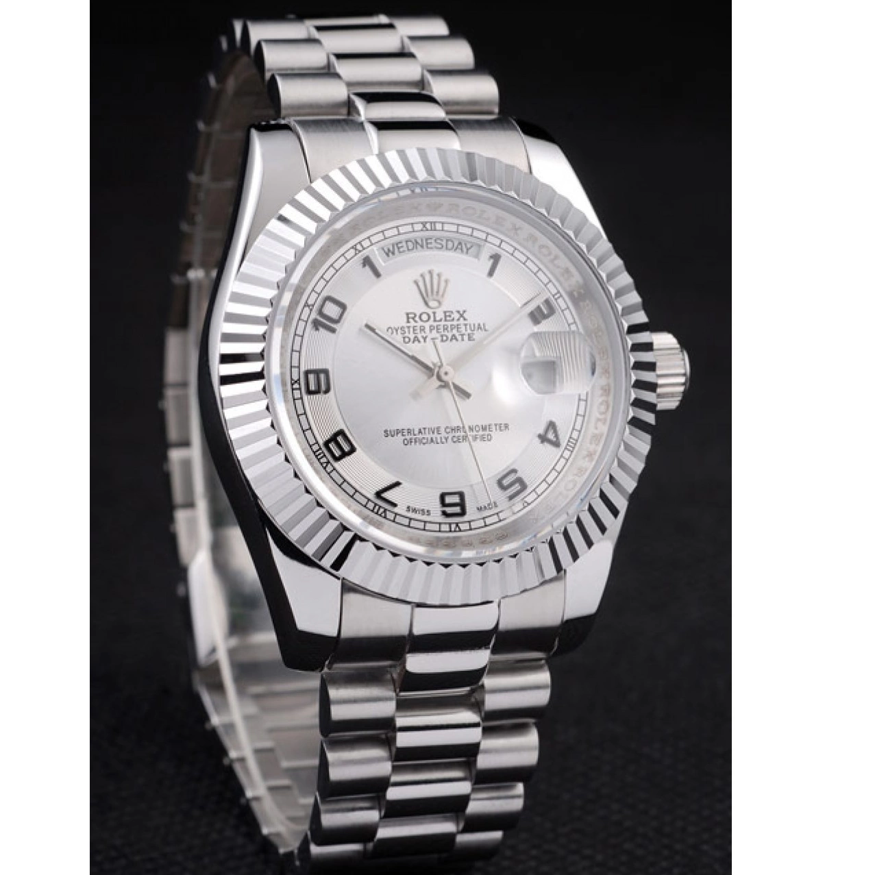 MiroTime 0729 Rolex Day-Date Polished Stainless Steel White Dial